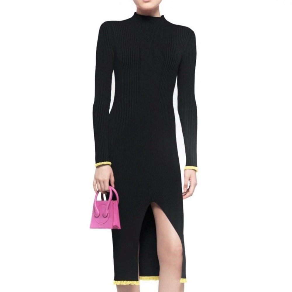 NEW AZ FACTORY BLACK RIBBED KNIT MIDI DRESS